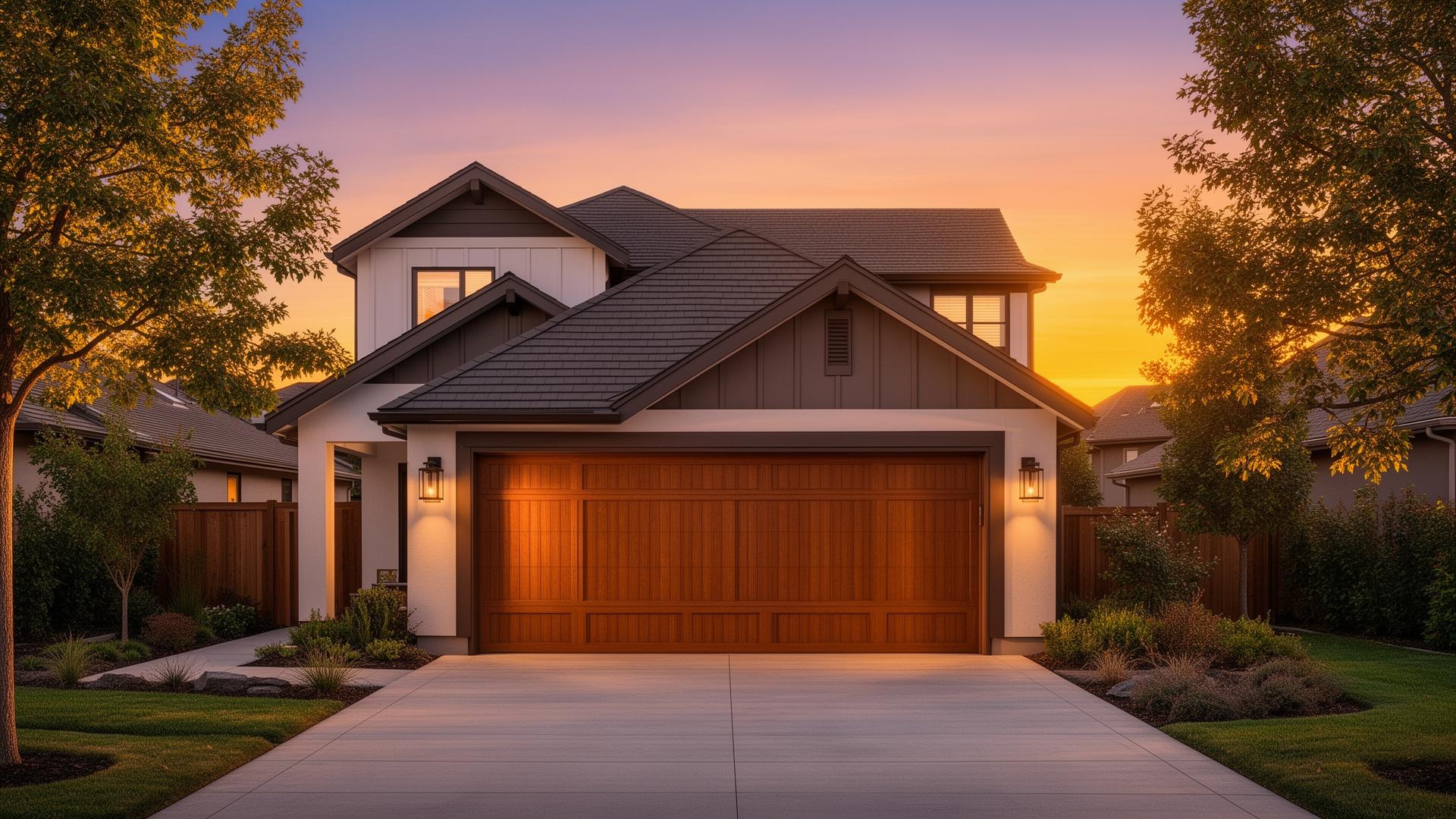 Modern garage door installation on beautiful Eagle Point home
